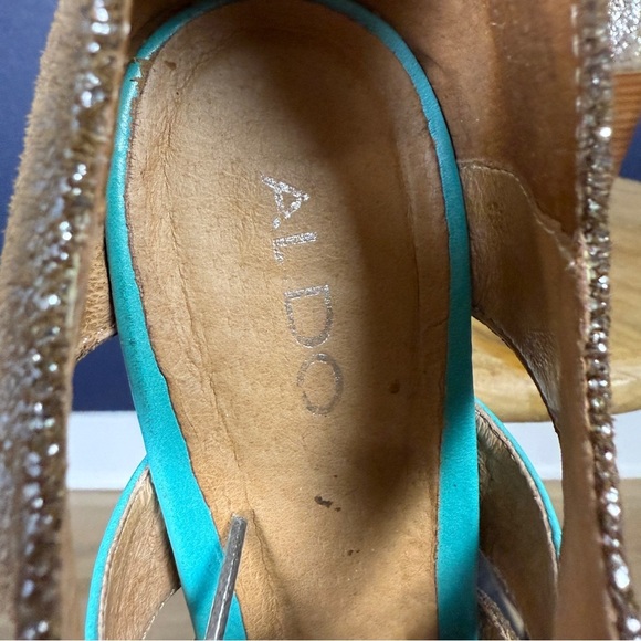 Aldo "Radich" Silver and Teal Blue Lace-up Heels, Size 40 - Picture 7 of 9